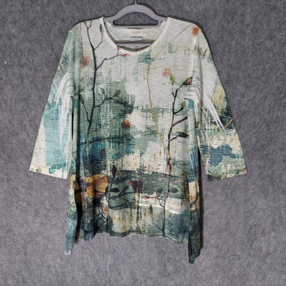 Jess & Jane Tunic S Boho Artistic Nature Lagnelook 3/4‎ Slve Burnout Lightweight